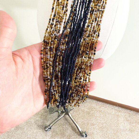 Vintage Brown and Black Beaded Statement Necklace EUC Hook Closure - Picture 4 of 6
